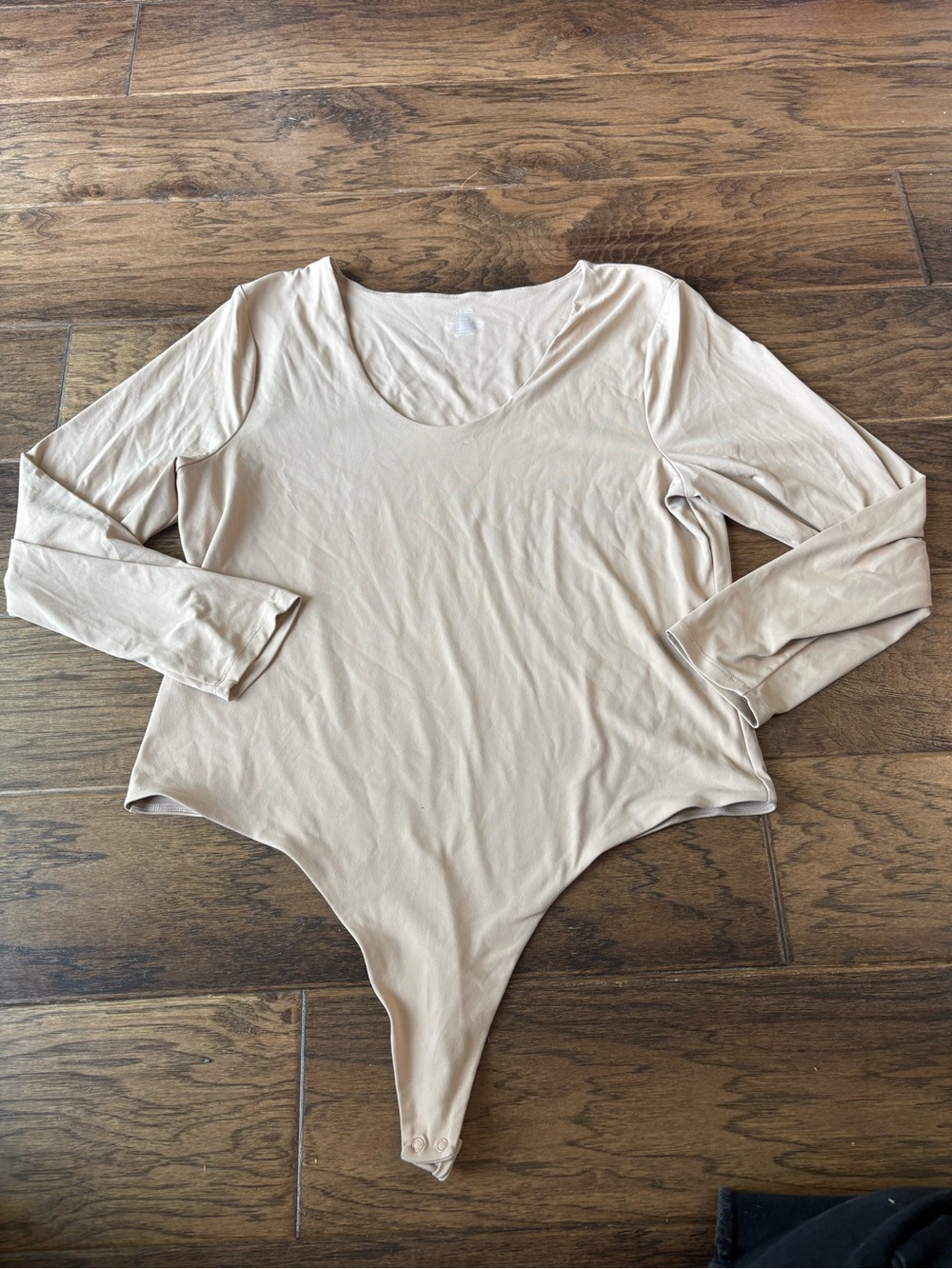 nuuds Long Sleeve Scoop Neck Bodysuit in Beige